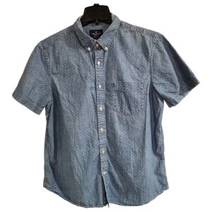 American Eagle Classic Fit Mens Sz XL Button Down Shirt Blue Polka Dot Denim